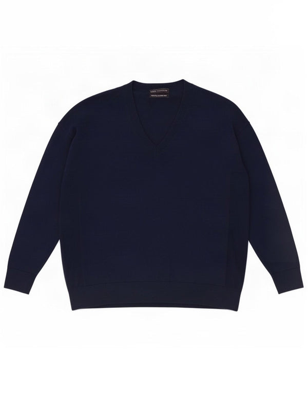 Maglione da uomo con scollo a V Marks & Spencer in lana blu navy media