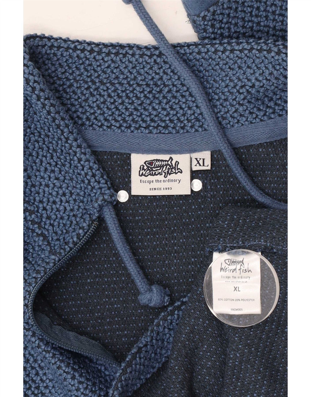 Felpa da uomo con collo con zip Weird Fish, maglione XL, cotone blu