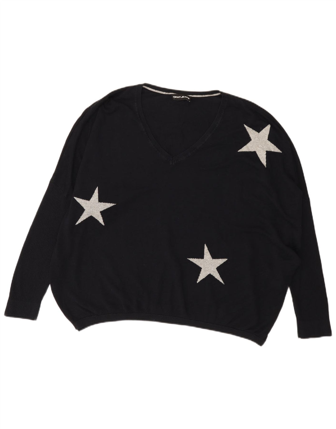 Maglione maglione oversize con scollo a V grafico da donna Dkny UK 14 grande nero