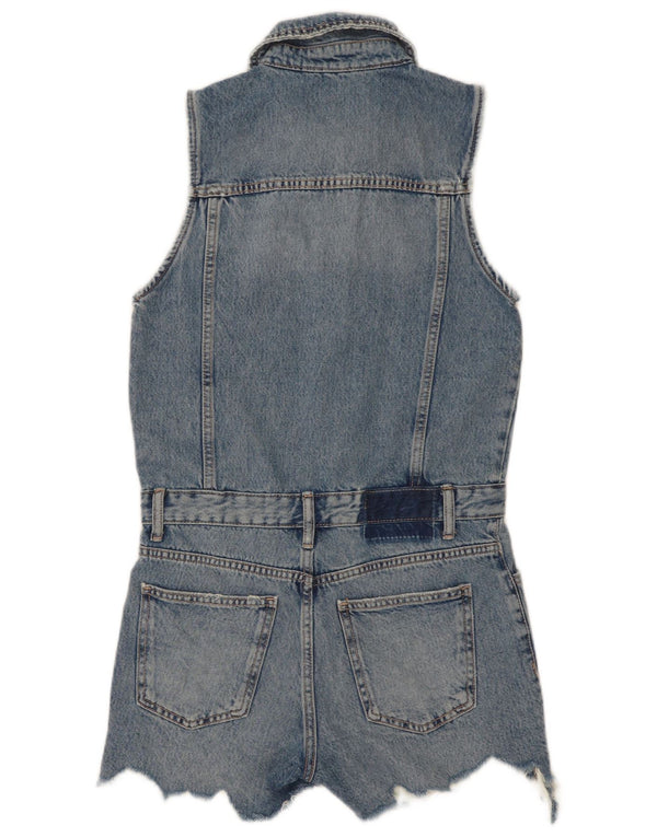 Tutina corta in denim senza maniche da donna Zara UK 10 piccola in cotone blu