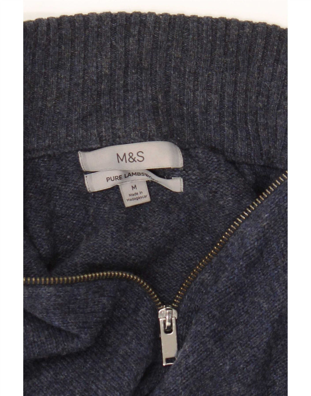 Maglione da uomo Marks & Spencer con zip e collo in lana d'agnello medio blu navy
