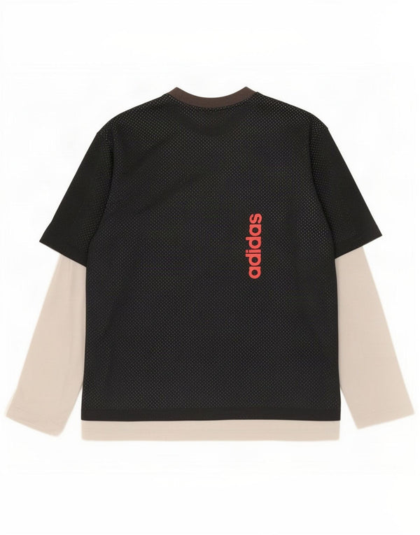 Adidas Maglietta grafica da uomo a maniche lunghe grande in cotone color block nero