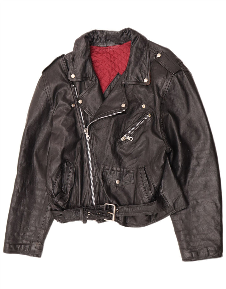 Giacca da motociclista in pelle da uomo vintage IT 52 XL Nera