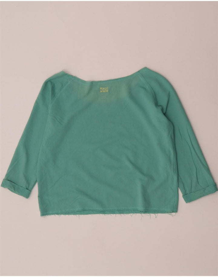 Top grafico corto da donna Maui and Sons manica 3/4 UK 14 turchese medio