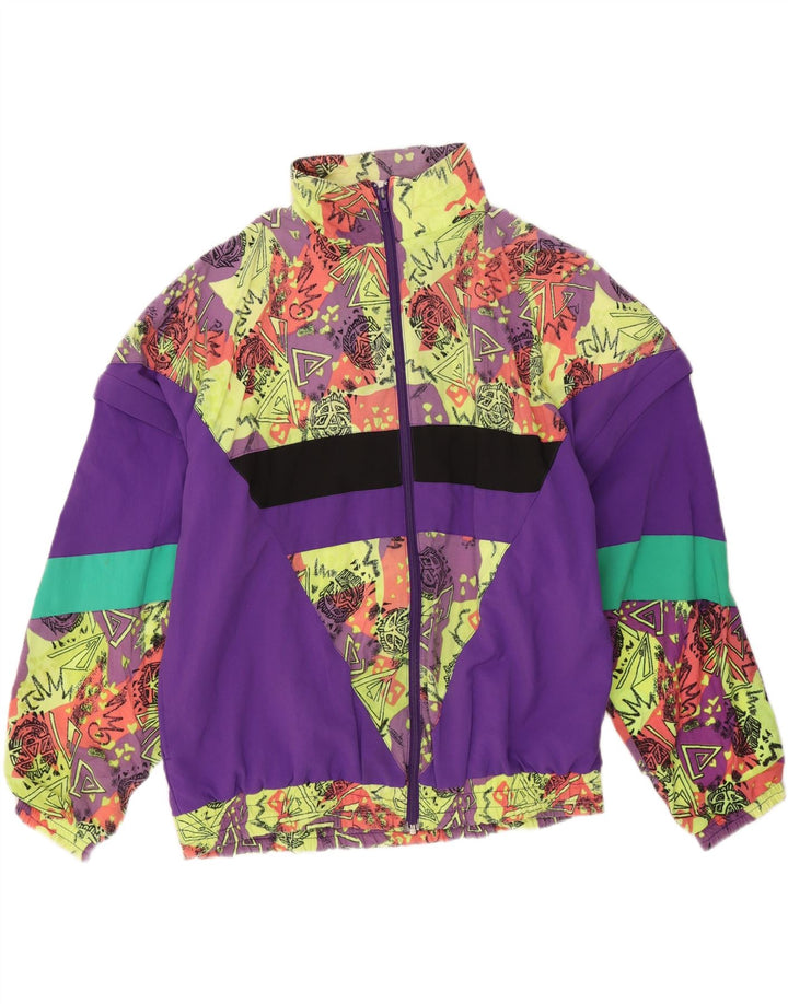 Giacca da ginnastica vintage da donna UK 16 grande geometrica multicolore
