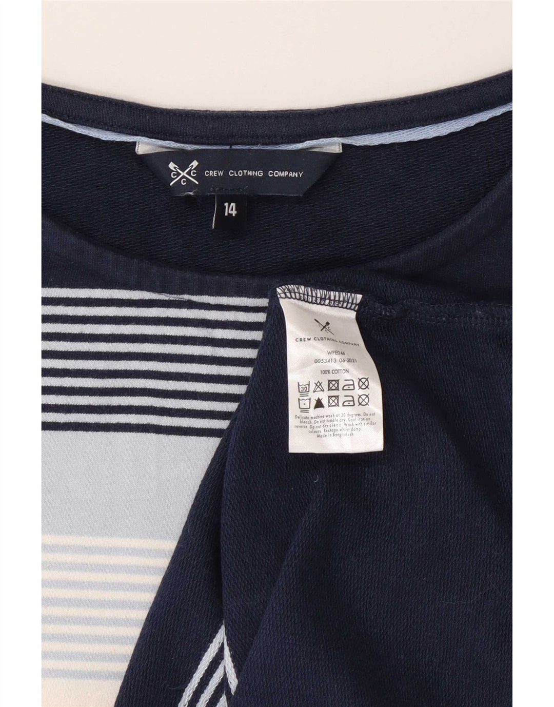 Crew Clothing Top da donna a maniche lunghe UK 14 Medium Navy Blue Striped