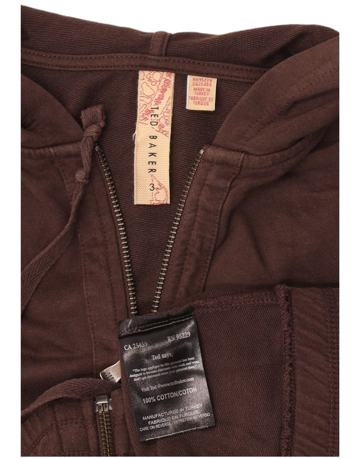 Maglione con cappuccio e zip grafica da donna Ted Baker taglia 3 in cotone marrone medio