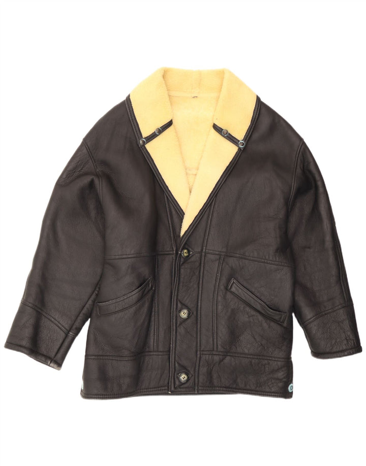 Giacca in pelle Sherpa vintage da uomo UK 40 grande nera