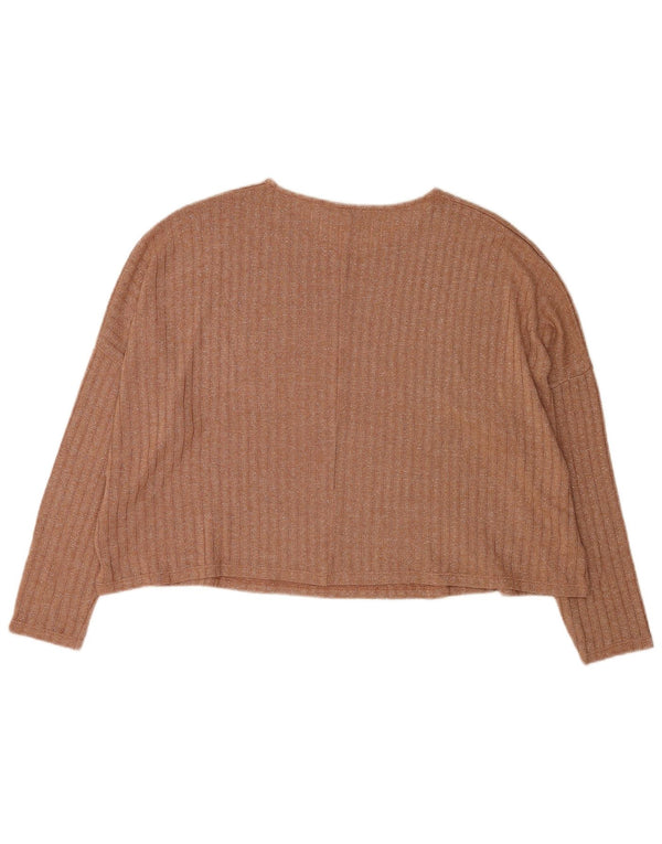 Zara Donna Crop Top Manica a 3/4 Oversize Manica Lunga UK 16 Large Marrone