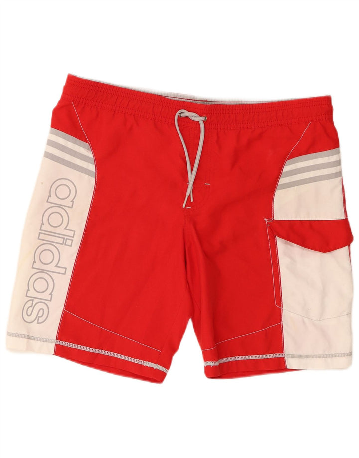Pantaloncini da bagno con grafica Adidas da uomo piccoli in poliestere color block rosso