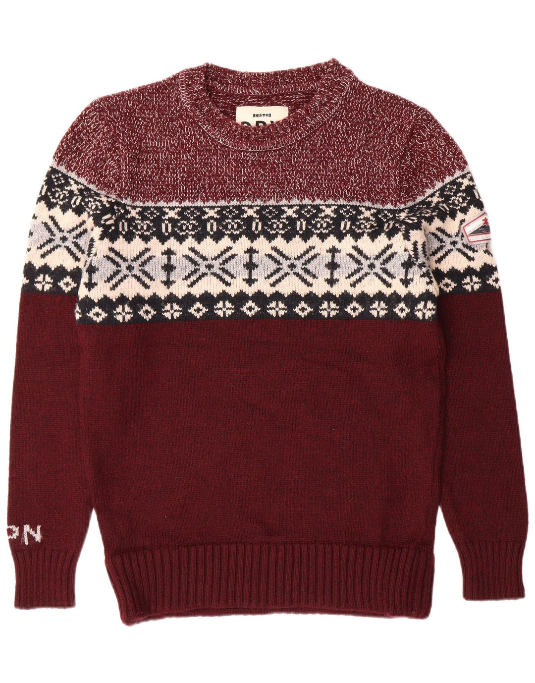 Maglione maglione girocollo da uomo SUPERDRY XL Borgogna Fair Isle Classico