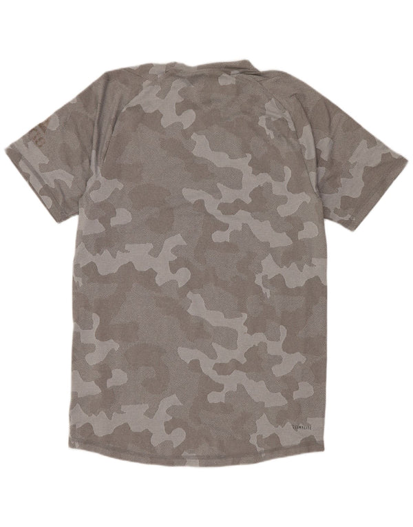 Adidas Uomo Climalite T-shirt Top Small Grigio Camouflage Poliestere Sportivo
