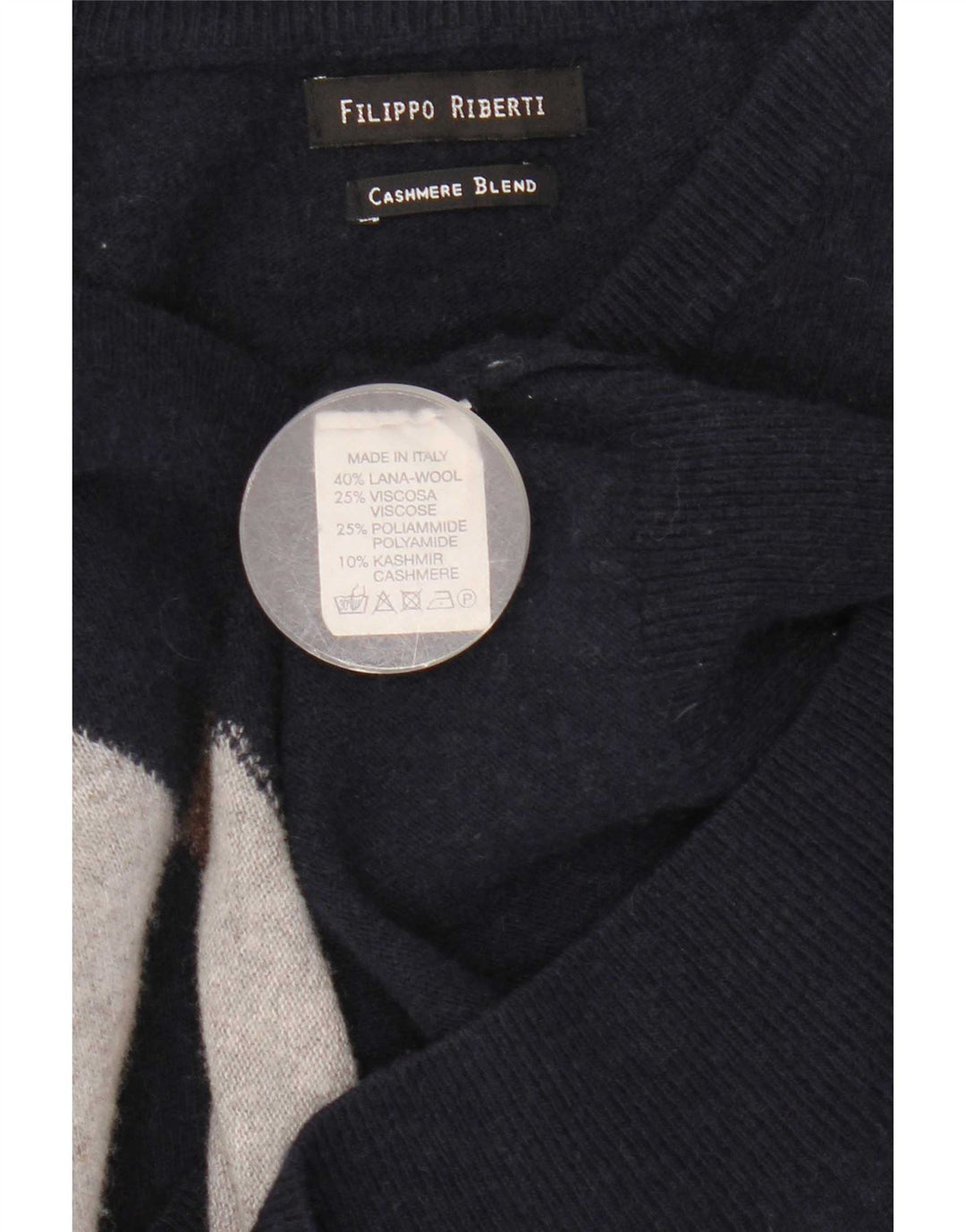 Filippo Riberti Maglione da uomo con scollo a V piccolo blu navy a rombi/diamante