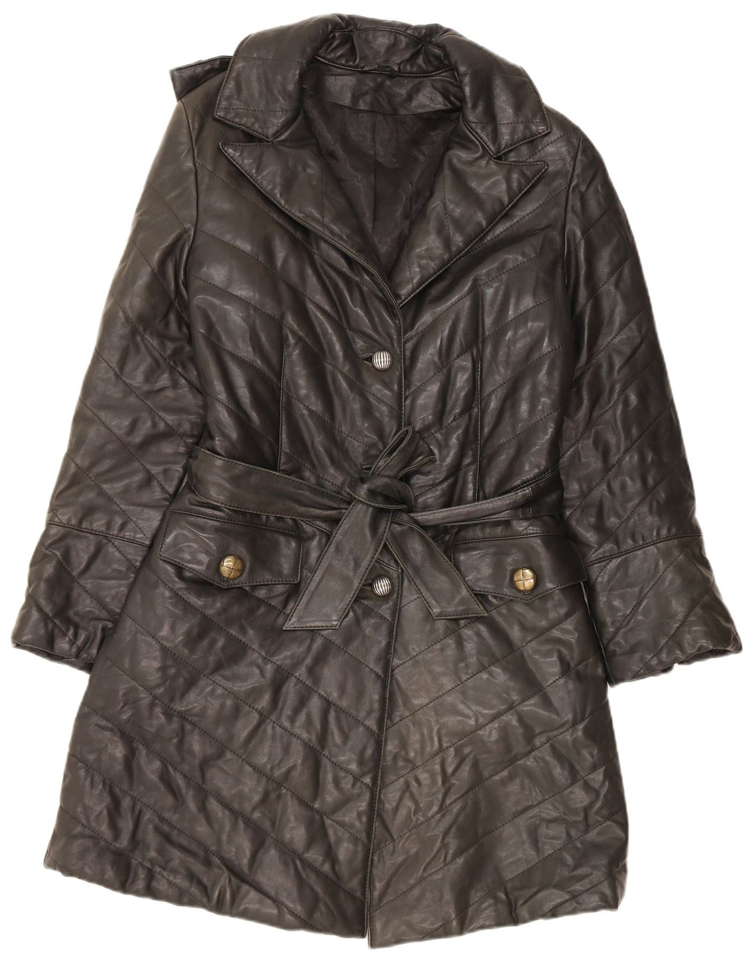 Cappotto in pelle vintage da donna UK 14 in pelle nera media