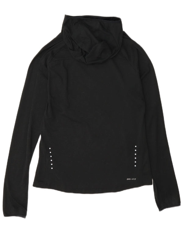 Nike Dri Fit Top con cappuccio a maniche lunghe da donna UK 10 Small Nero Poliestere