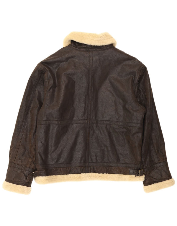 Giacca vintage in pelle Sherpa da uomo UK 38 Colorblock marrone medio