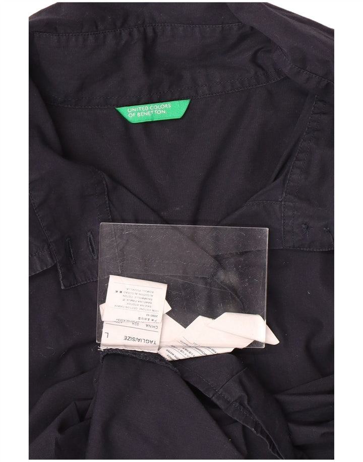 Camicia a maniche corte da donna BENETTON UK 14 Large in cotone blu navy
