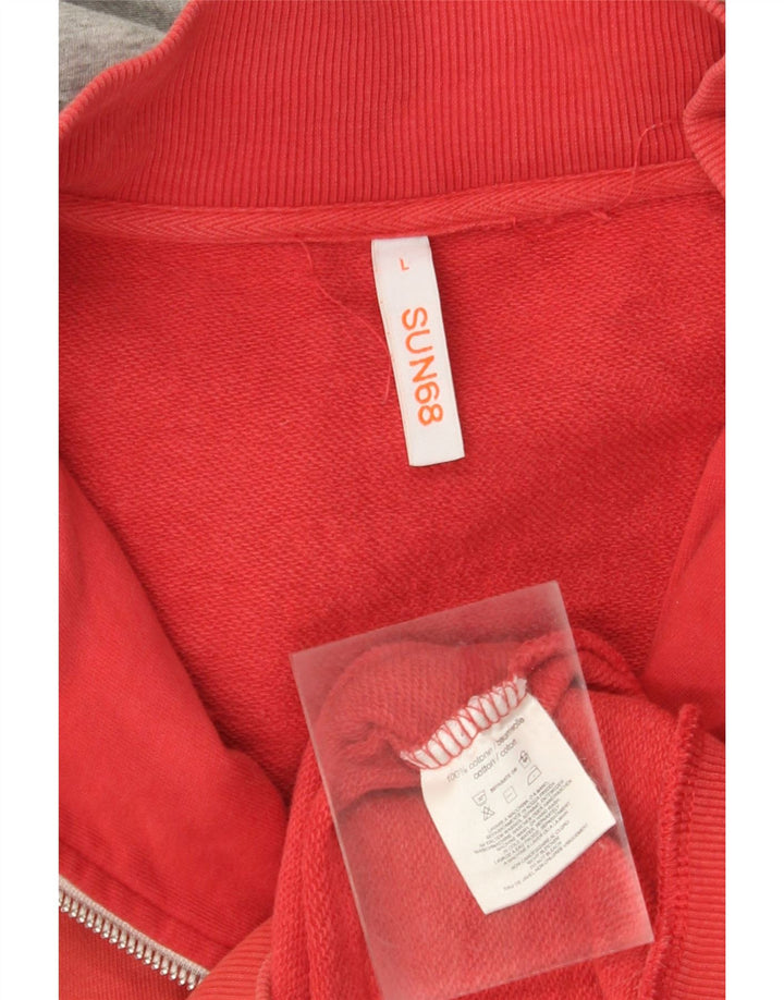 Maglione con cappuccio e zip da uomo SUN68 grande in cotone rosso