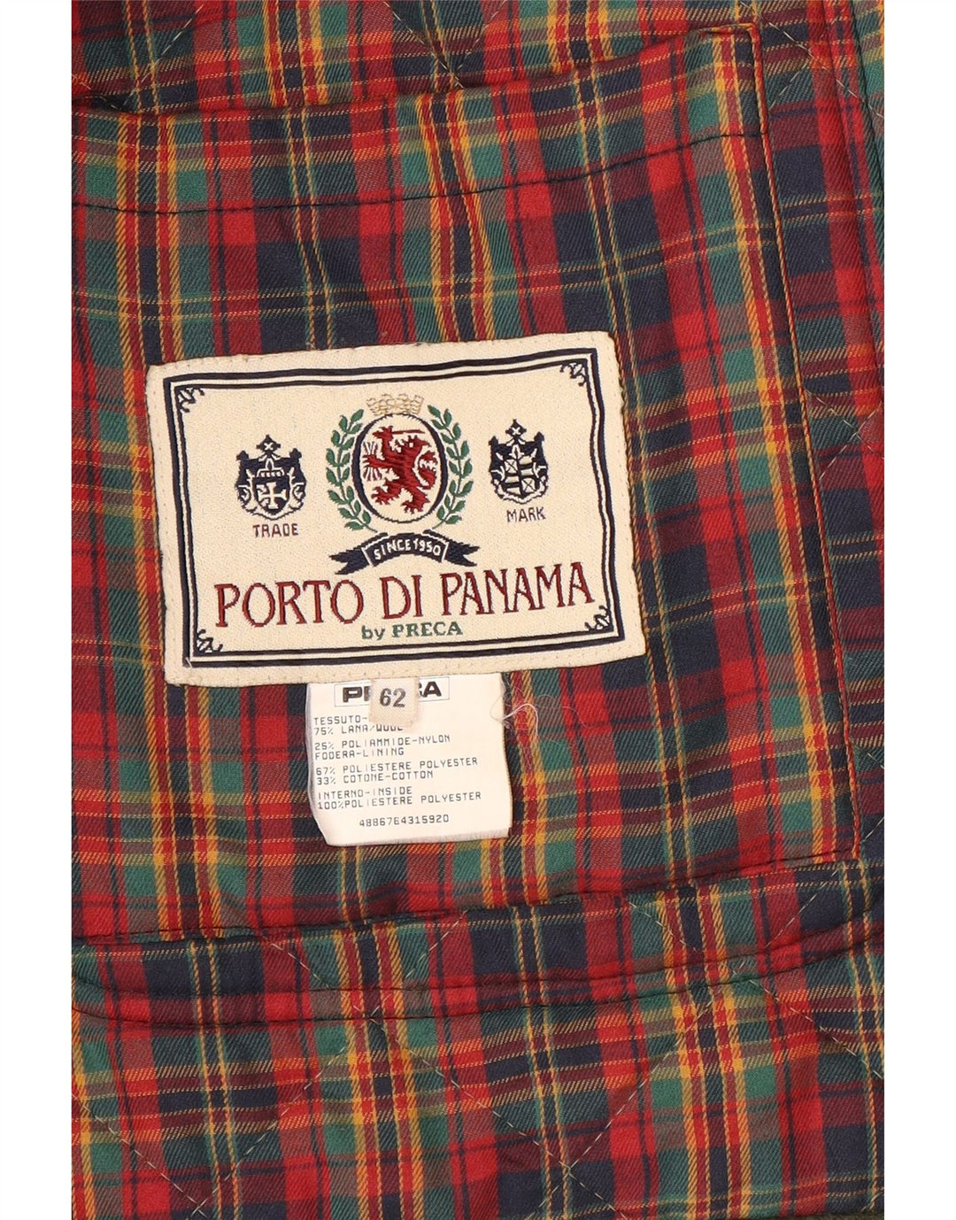 Giacca trapuntata da uomo Porto Di Panama UK 44 2XL Lana verde