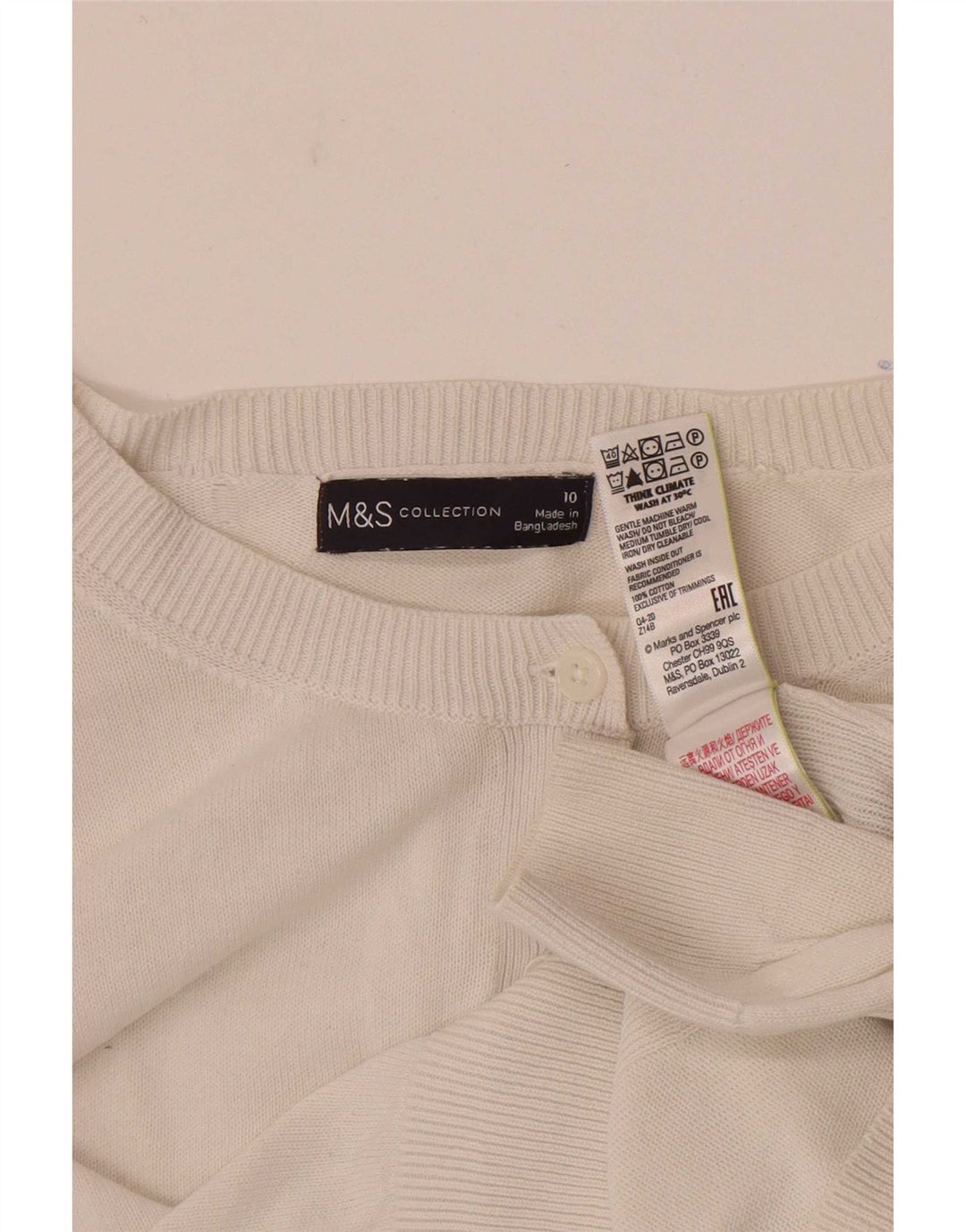 Maglione cardigan corto da donna Marks & Spencer UK 10 piccolo cotone bianco