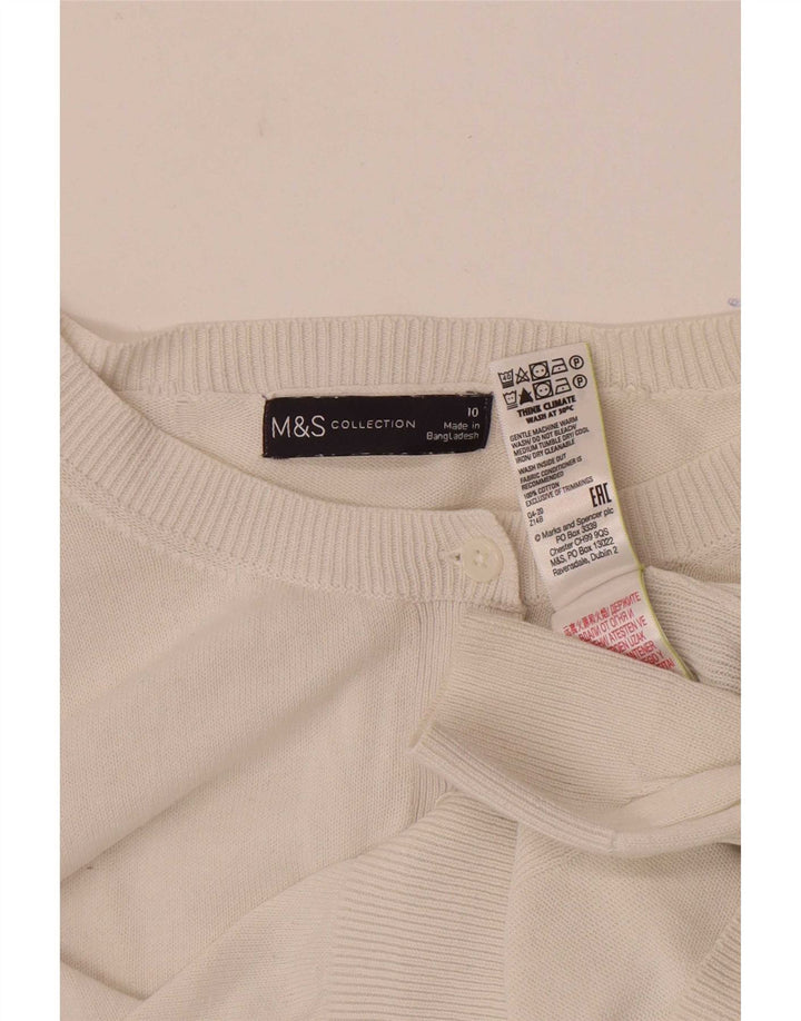 Maglione cardigan corto da donna Marks & Spencer UK 10 piccolo cotone bianco