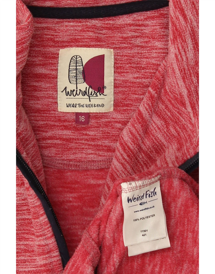 Felpa da donna con collo con zip Weird Fish, maglione UK 16, grande rosso chiazzato