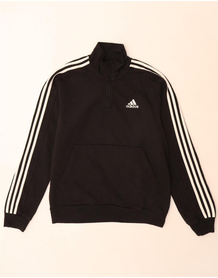 Felpa Adidas da uomo con zip e collo, piccola, in cotone nero