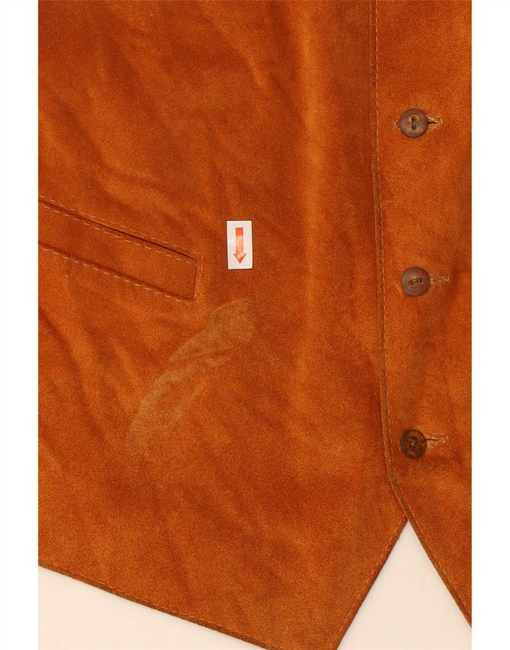 Gilet vintage da uomo in pelle scamosciata piccolo marrone