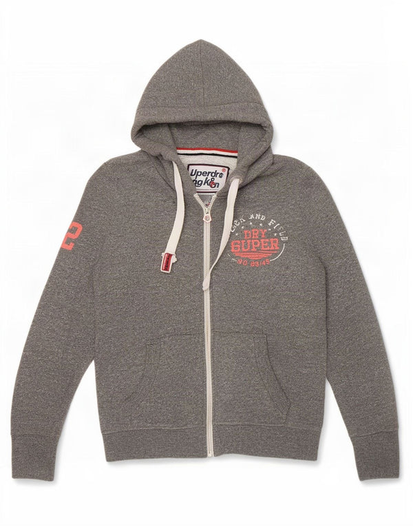 Maglione con cappuccio e zip grafica da donna Superdry UK 14 Cotone grigio medio