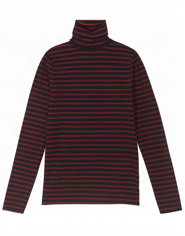 Zara Womens Top Long Sleeve UK 12 Medium Navy Blue Striped Viscose