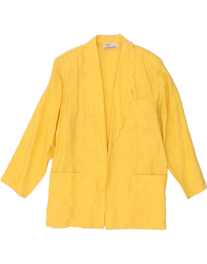 VINTAGE Womens Longline 3/4 Sleeve Blazer Jacket IT 44 Medium Yellow Linen Vintage Vintage and Second-Hand Vintage from Messina Hembry 