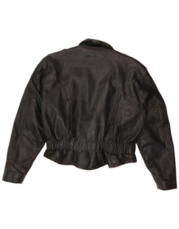 Giacca da motociclista oversize in pelle da donna vintage UK 10 Piccola pelle marrone