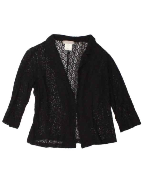 Cardigan vintage da donna con maniche a 3/4 trasparenti IT 50 XL in cotone nero