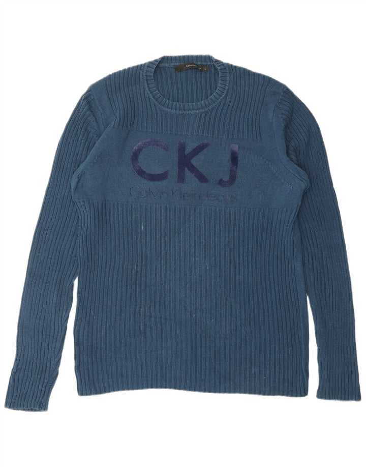 CALVIN KLEIN JEANS Maglione da uomo girocollo con grafica grande blu