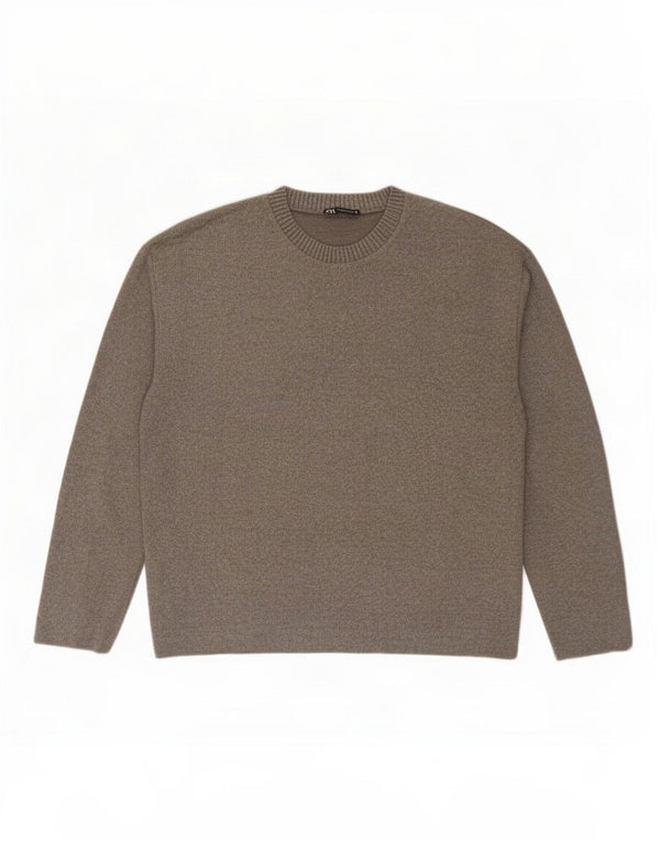 Zara Womens Crew Neck Jumper Sweater UK 16 Large Grey Polyester