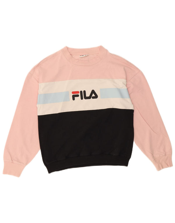 Felpa grafica da donna Fila Jumper UK 14 Cotone color block rosa medio