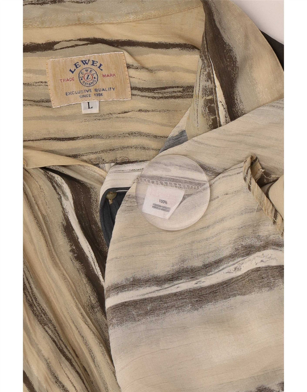 Camicia vintage da uomo a maniche corte in viscosa a righe beige grandi