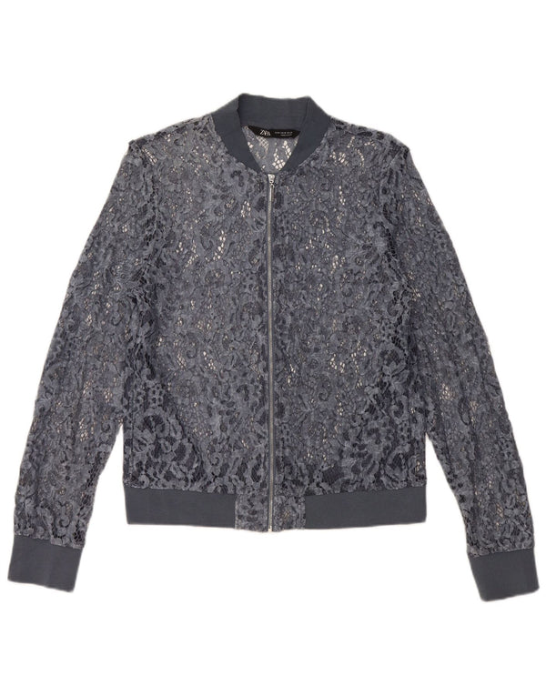 Top cardigan trasparente corto da donna Zara UK 12 blu medio floreale