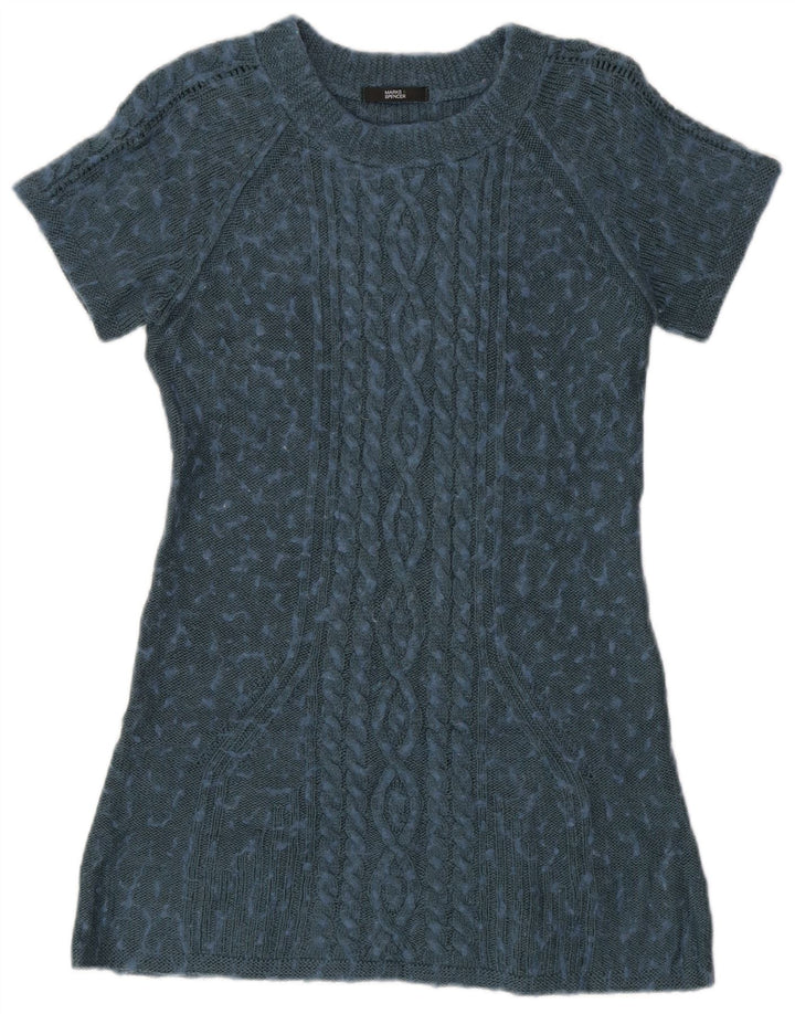 Mini abito maglione da donna Marks & Spencer UK 12 blu medio chiazzato