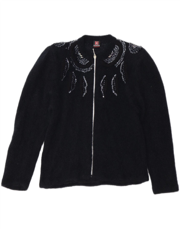 HERON Womens Full Zip Cardigan Sweater UK 12 Medium Black