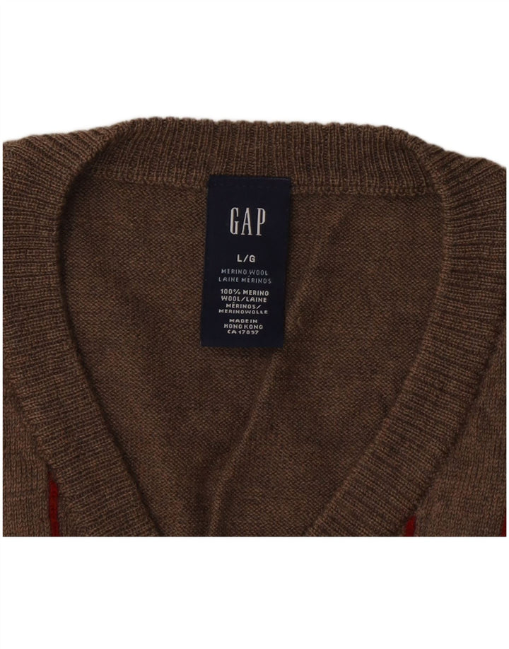Maglione Gap da uomo con scollo a V, lana merino a righe grigie grandi
