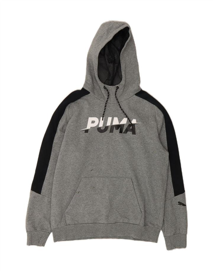 PUMA Mens Graphic Hoodie Jumper Medium Grey Colourblock Cotton Vintage Puma and Second-Hand Puma from Messina Hembry 