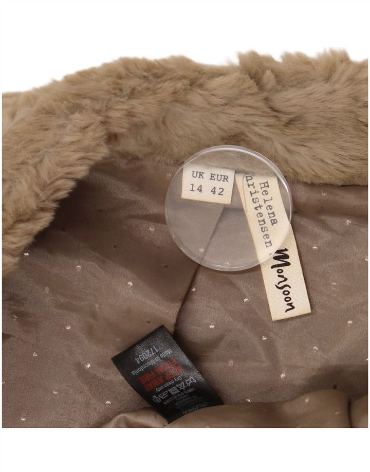 Gilet da donna in pelliccia sintetica Monsoon UK 14 grande poliestere floreale marrone