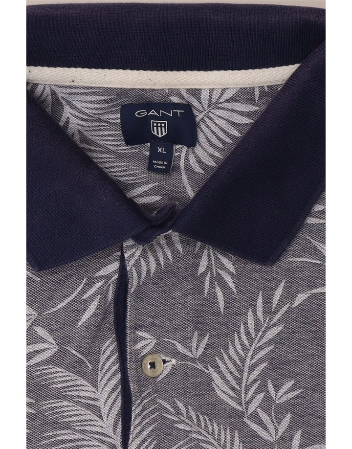 GANT Mens Abstract Pattern Polo Shirt XL Grey Vintage Gant and Second-Hand Gant from Messina Hembry 