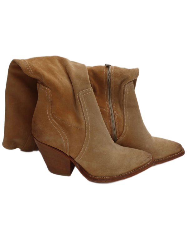 Stivali alti al ginocchio in pelle scamosciata da donna Vero Cuoio, taglia UK 4 Western in pelle beige