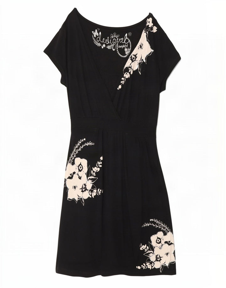 Desigual Abito Basic da Donna UK 16 Grande Viscosa Floreale Nera