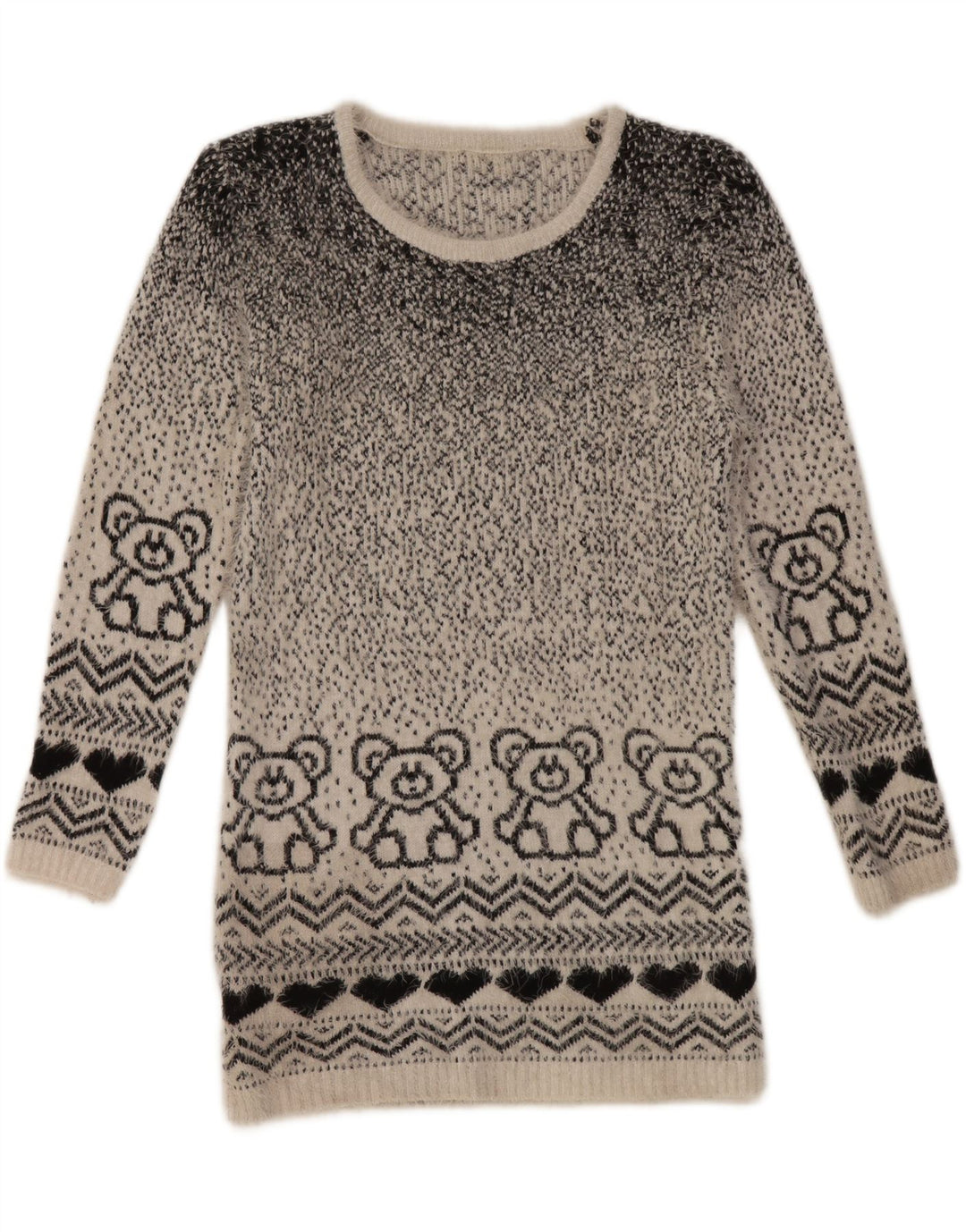 VINTAGE Womens Abstract Pattern Boat Neck Jumper Sweater UK 10 Small Grey Vintage Vintage and Second-Hand Vintage from Messina Hembry 