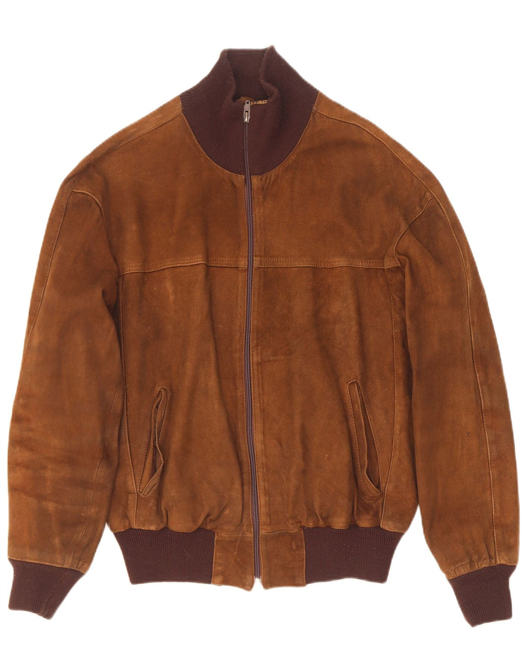 Giubbotto bomber vintage in pelle scamosciata da uomo IT 50 grande marrone