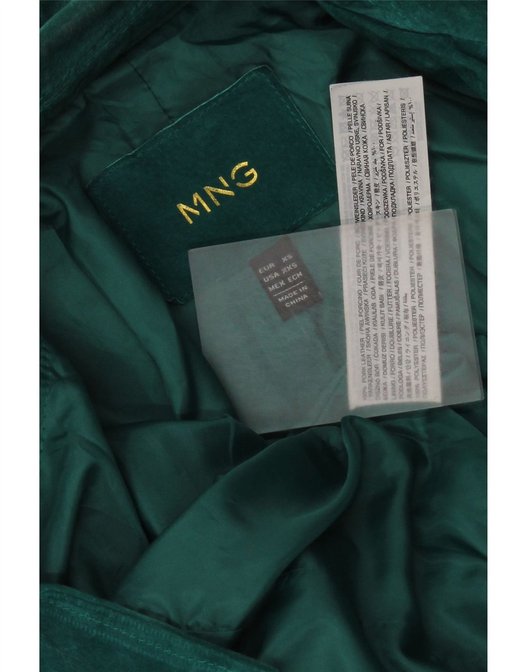 Giacca da motociclista in pelle scamosciata corta da donna Mango UK 6 XS in pelle verde