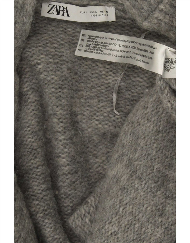 Maglione cardigan oversize con cravatta frontale da donna Zara UK 16 grande nylon grigio